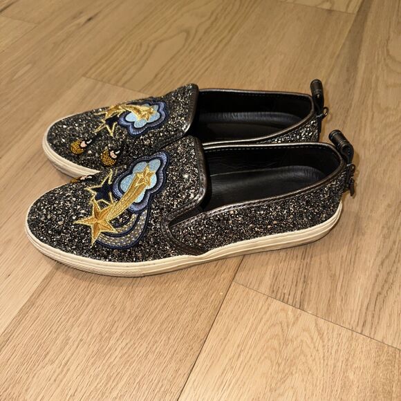 COACH Shooting Star Glitter Sneakers Signature Shoe 10 B Coated Canvas Platform - Picture 2 of 9